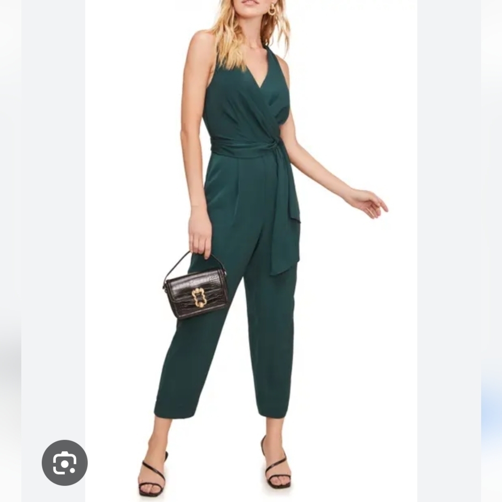 ASTR the Label Side Tie Jumpsuit Green Surplice V-Neck Wrap Style SIZE S